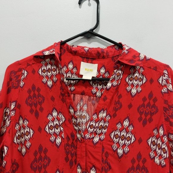 Anthropologie MAEVE Woodland Walk Geometric Aztec Red Button Up Blouse Size 8 - Picture 4 of 9